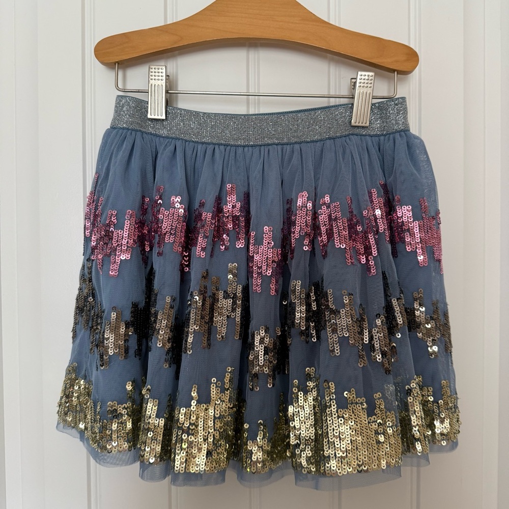 Monsoon Girls Blue Sequin Zig-Zag Skirt